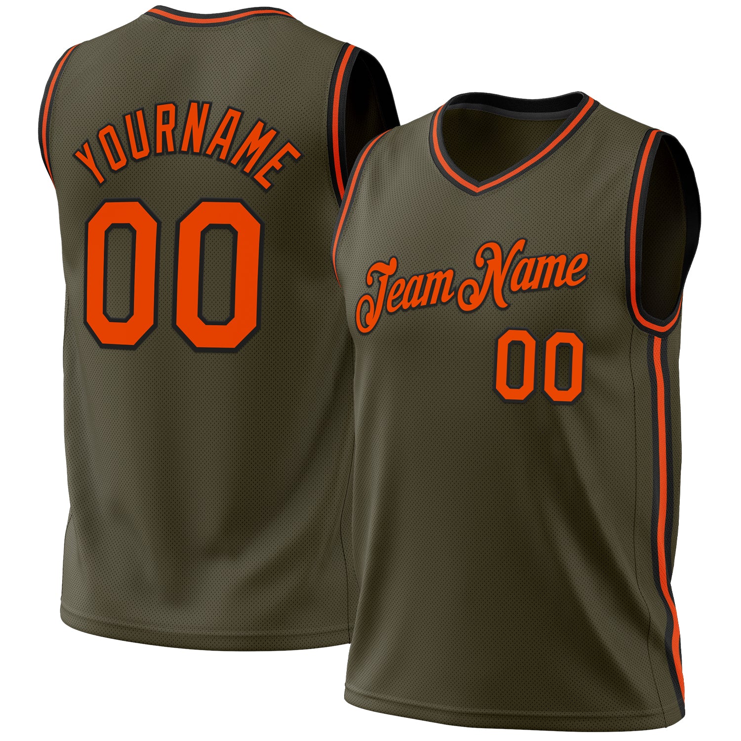 Custom Olive Orange-Black Authentic Throwback Salute To Service Basketball Jersey - Main View