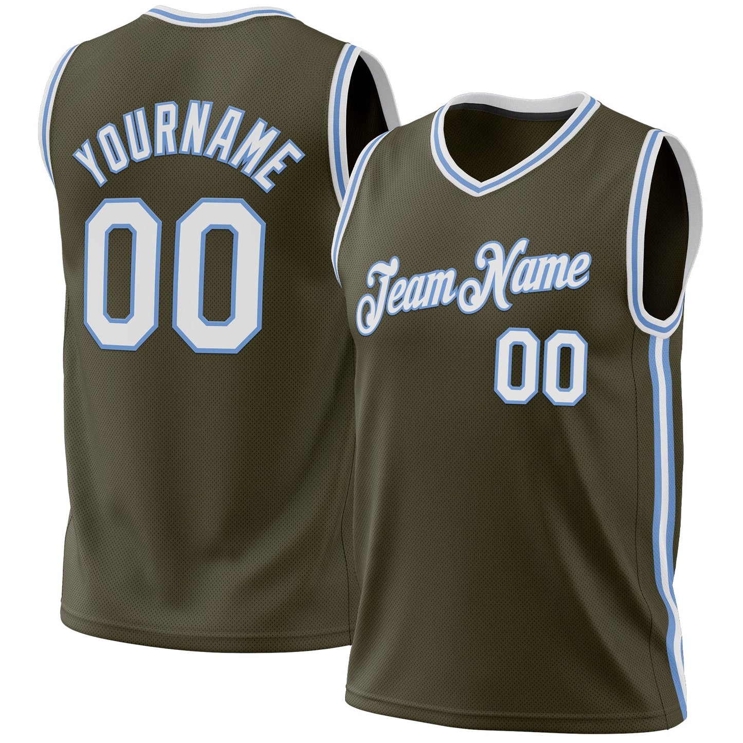 Custom Olive White-Light Blue Authentic Throwback Salute To Service Basketball Jersey - Main View