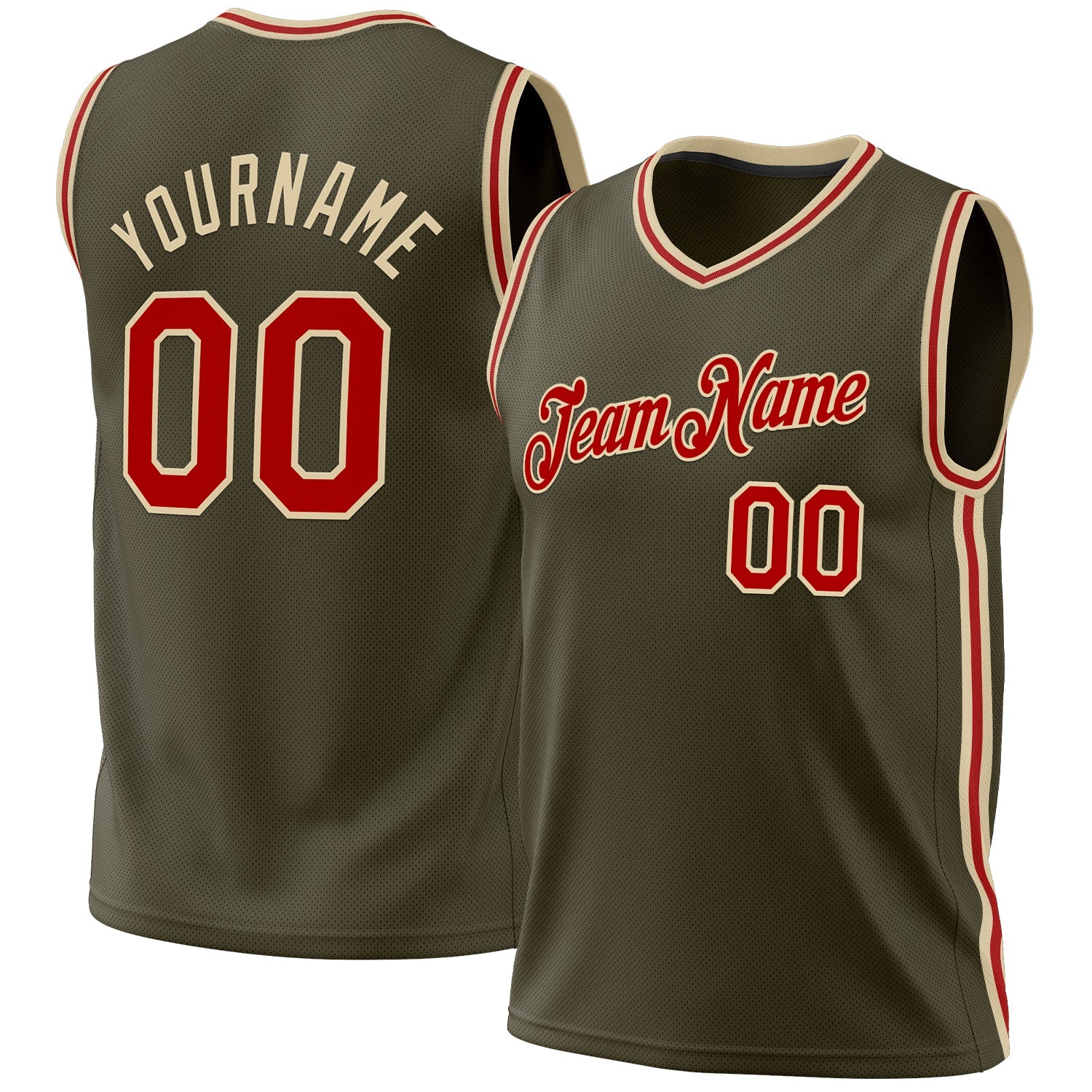 Custom Olive Red-Cream Authentic Throwback Salute To Service Basketball Jersey - Main View