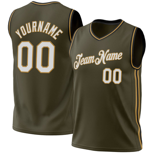 Custom Olive Old Gold-Black Authentic Throwback Salute To Service Basketball Jersey - Main View