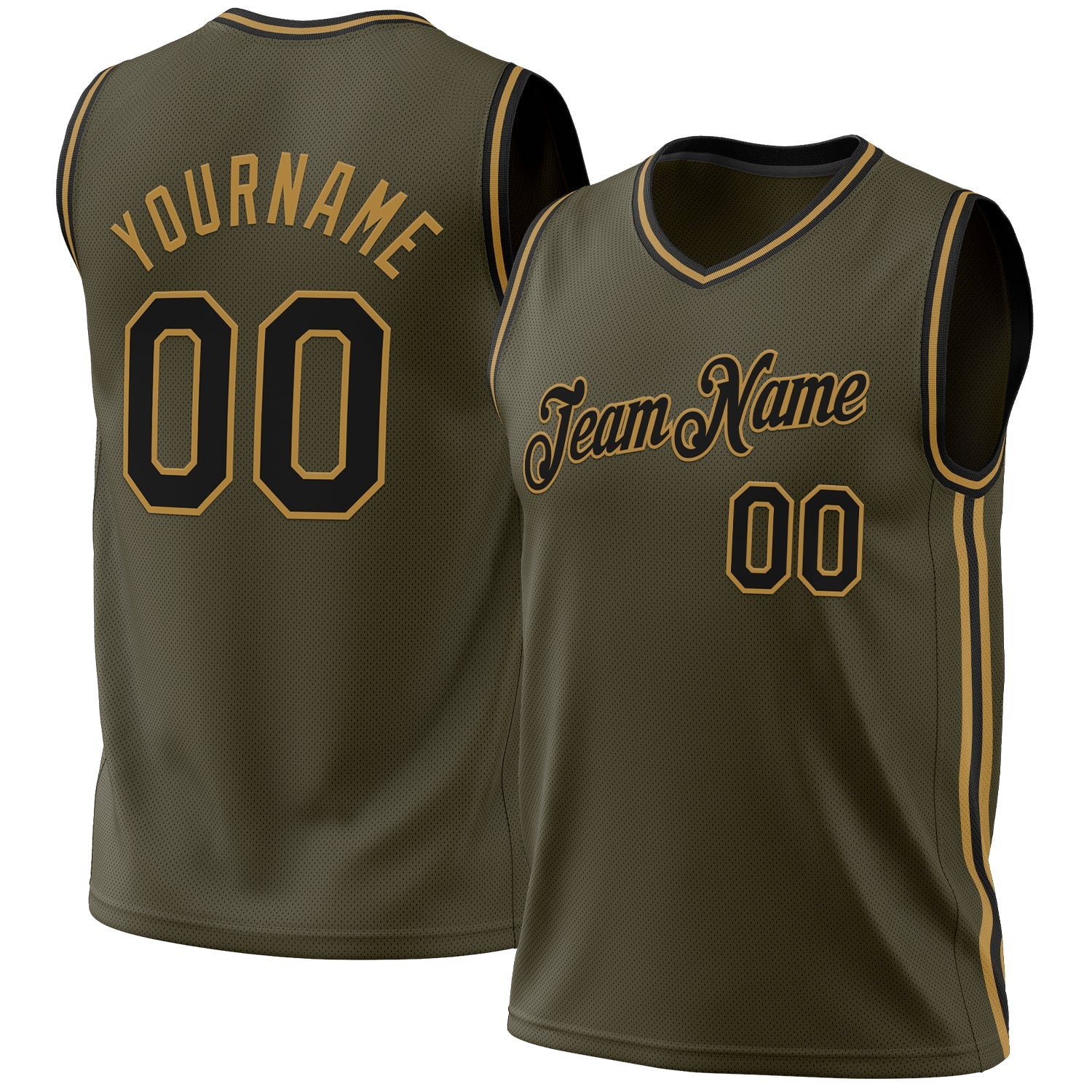 Custom Olive Black-Old Gold Authentic Throwback Salute To Service Basketball Jersey - Main View