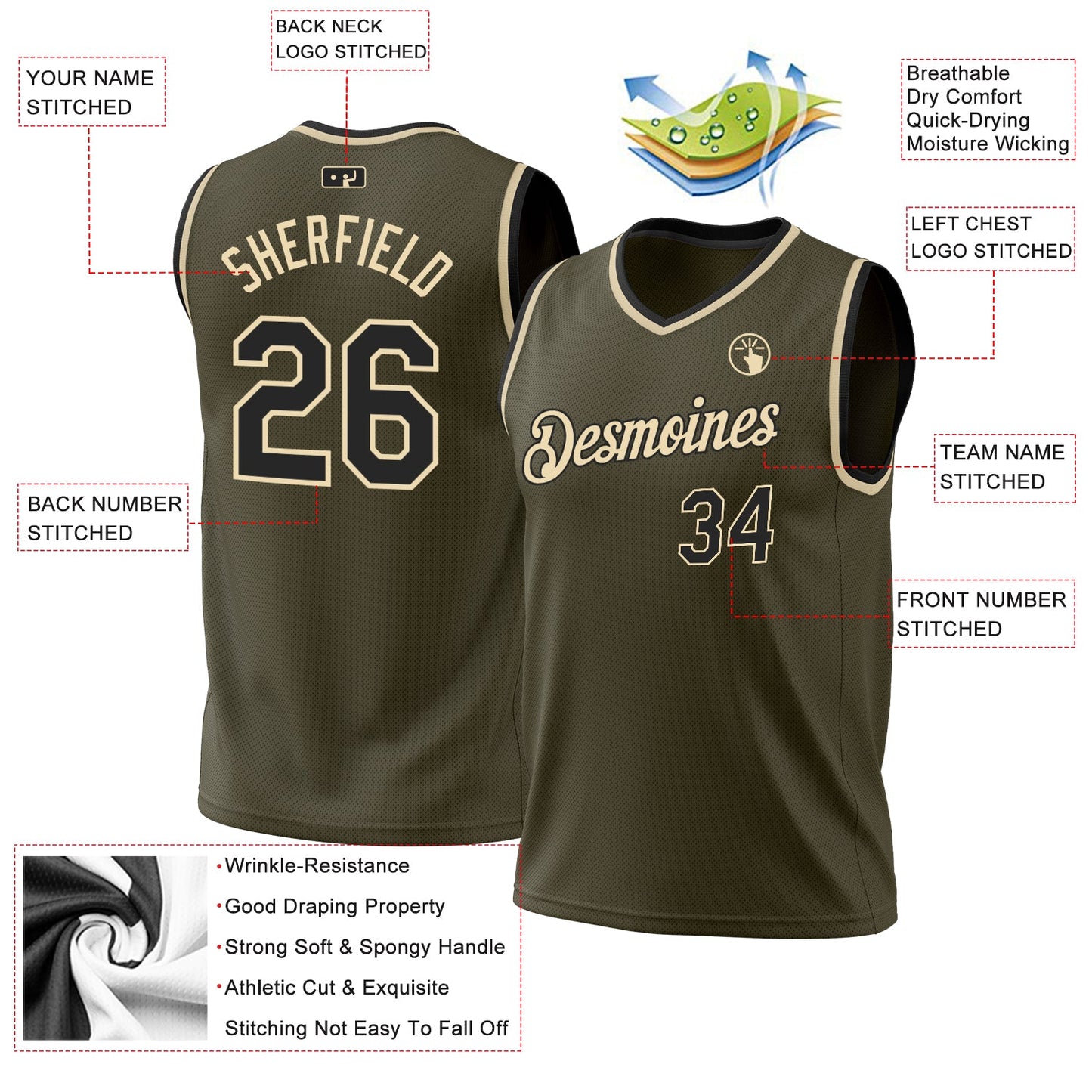 Custom Olive Black-Cream Authentic Throwback Salute To Service Basketball Jersey view 3