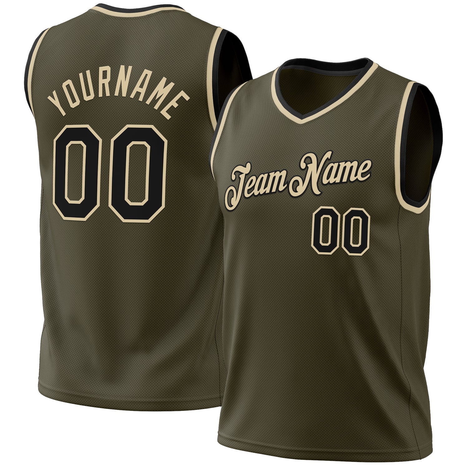 Custom Olive Black-Cream Authentic Throwback Salute To Service Basketball Jersey - Main View