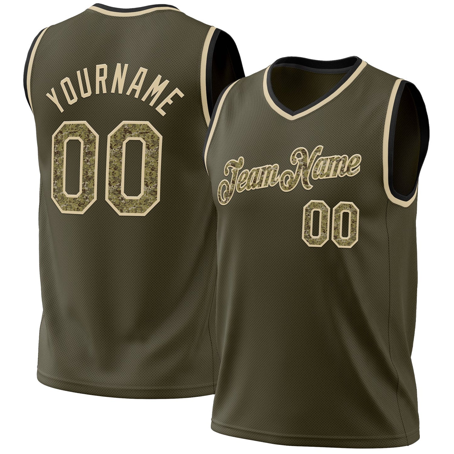 Custom Olive Camo Cream-Black Authentic Throwback Salute To Service Basketball Jersey - Main View