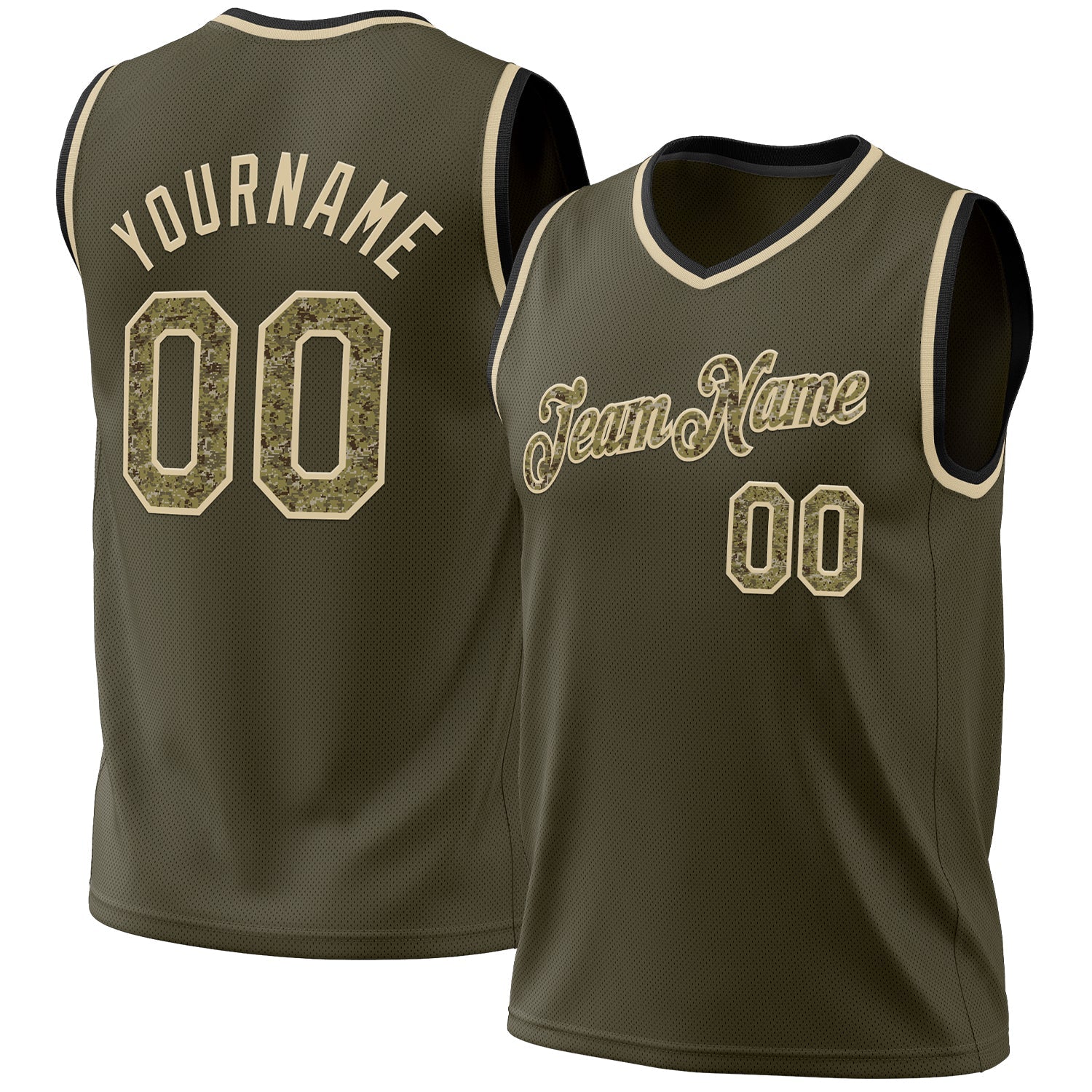 Custom Olive Camo Cream-Black Authentic Throwback Salute To Service Basketball Jersey - Main View