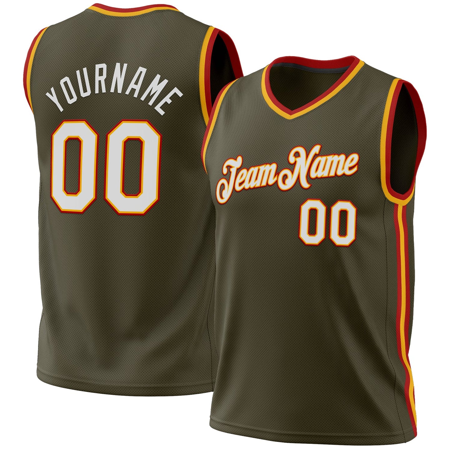Custom Olive Gold-Red Authentic Throwback Salute To Service Basketball Jersey - Main View