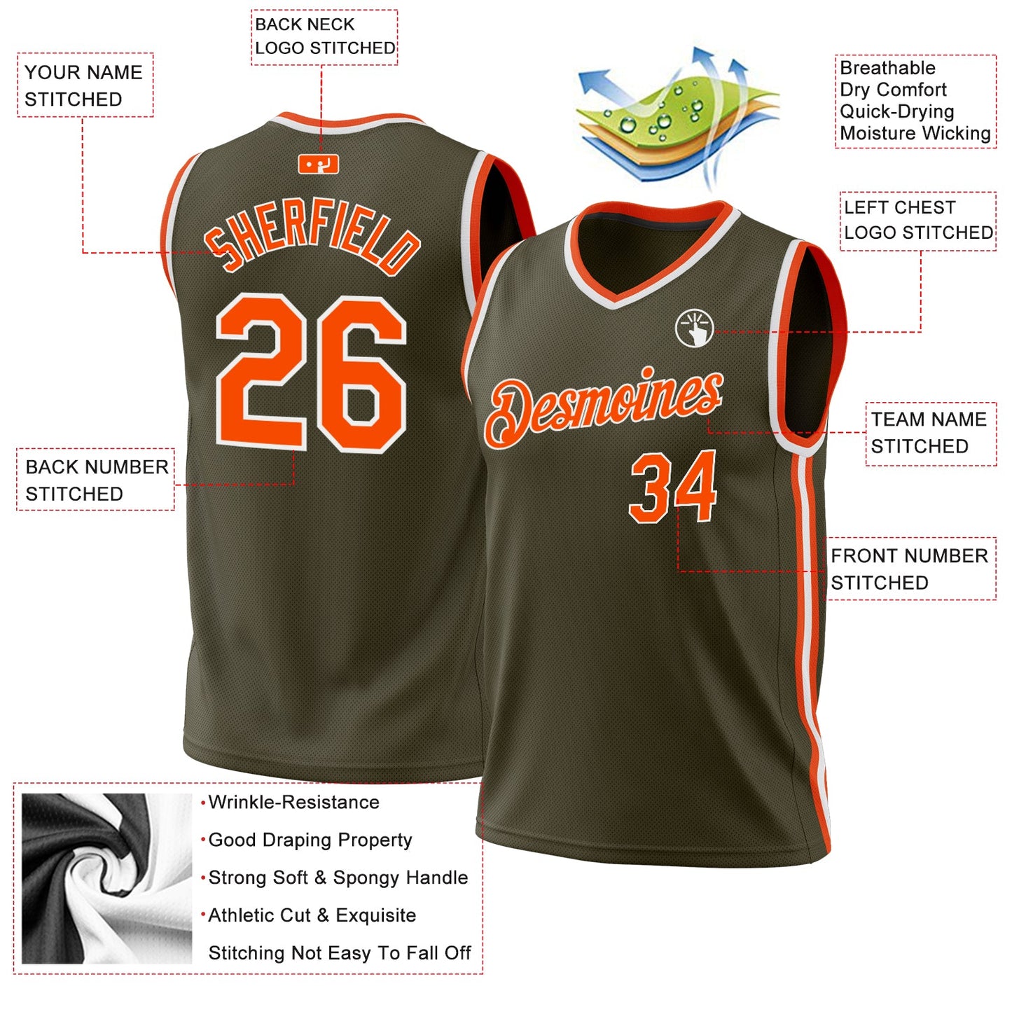 Custom Olive Orange-White Authentic Throwback Salute To Service Basketball Jersey view 3