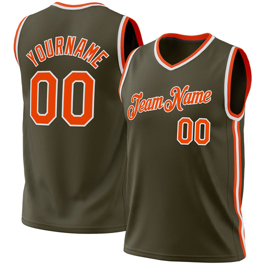 Custom Olive Orange-White Authentic Throwback Salute To Service Basketball Jersey - Main View