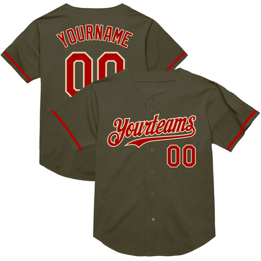 Custom Olive Red-Cream Mesh Authentic Throwback Salute To Service Baseball Jersey - Main View