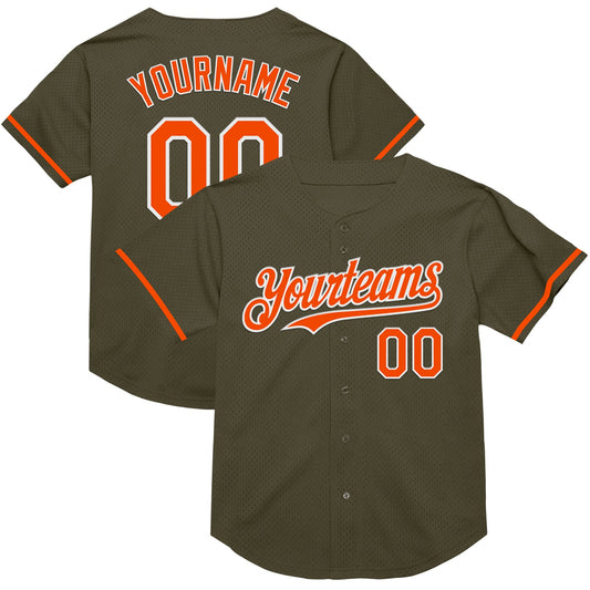 Custom Olive Orange-White Mesh Authentic Throwback Salute To Service Baseball Jersey - Main View