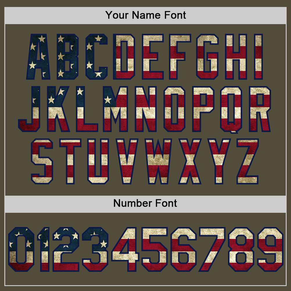 Custom Olive Vintage USA Flag-Navy Mesh Authentic Throwback Salute To Service Baseball Jersey view 5