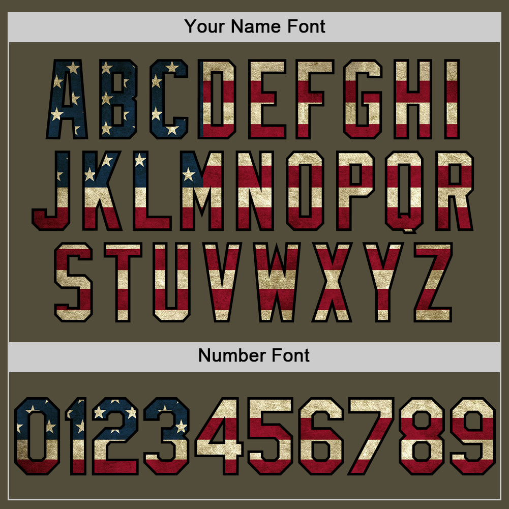 Custom Olive Vintage USA Flag-Black Mesh Authentic Throwback Salute To Service Baseball Jersey view 5