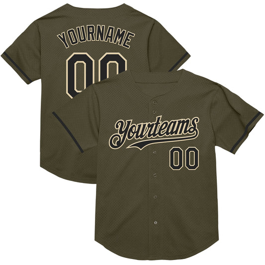Custom Olive Black-Cream Mesh Authentic Throwback Salute To Service Baseball Jersey - Main View