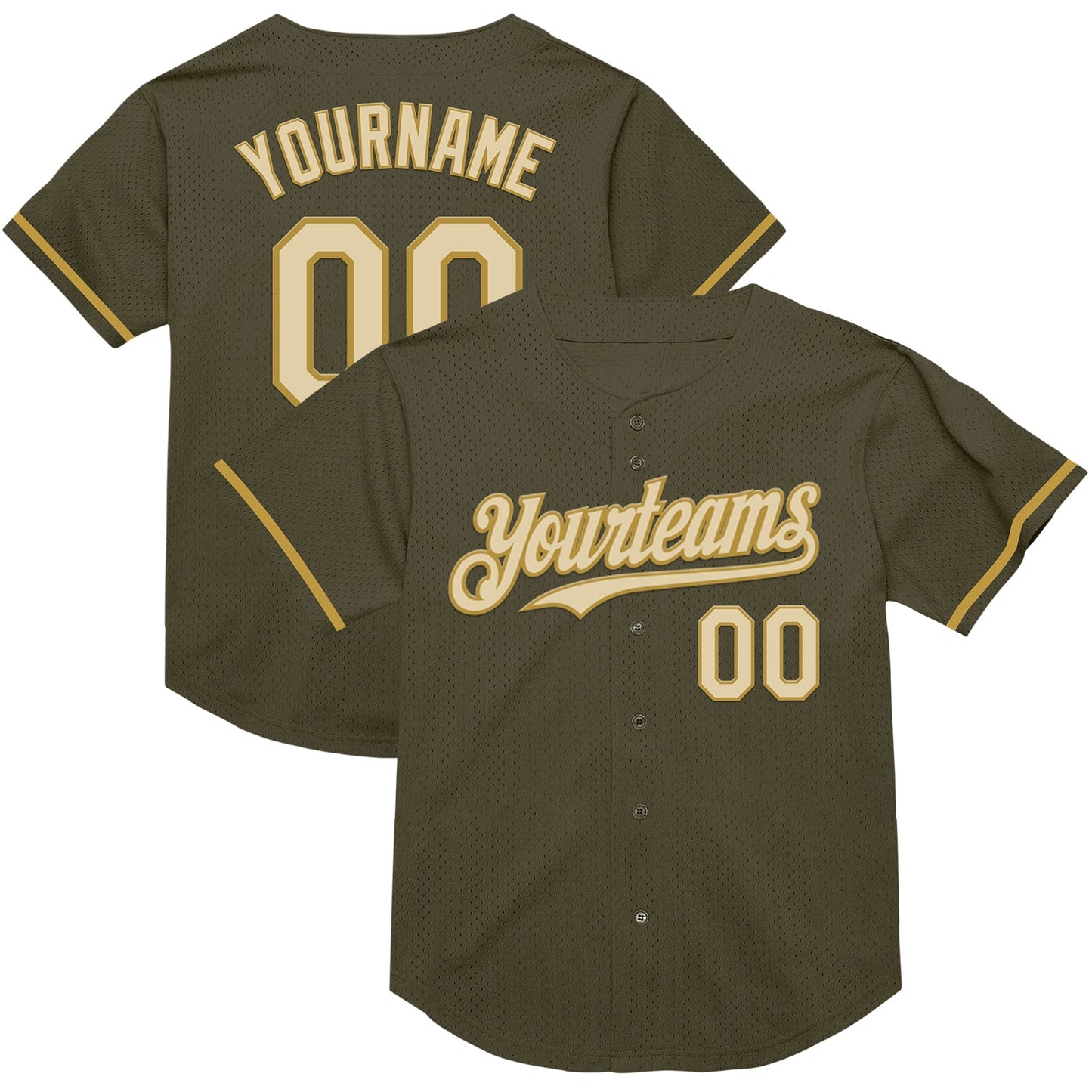 Custom Olive Cream-Old Gold Mesh Authentic Throwback Salute To Service Baseball Jersey - Main View