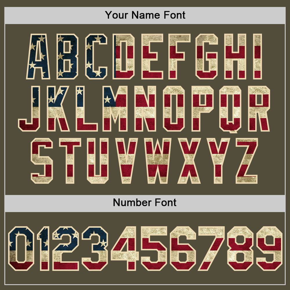Custom Olive Vintage USA Flag-Cream Mesh Authentic Throwback Salute To Service Baseball Jersey view 5