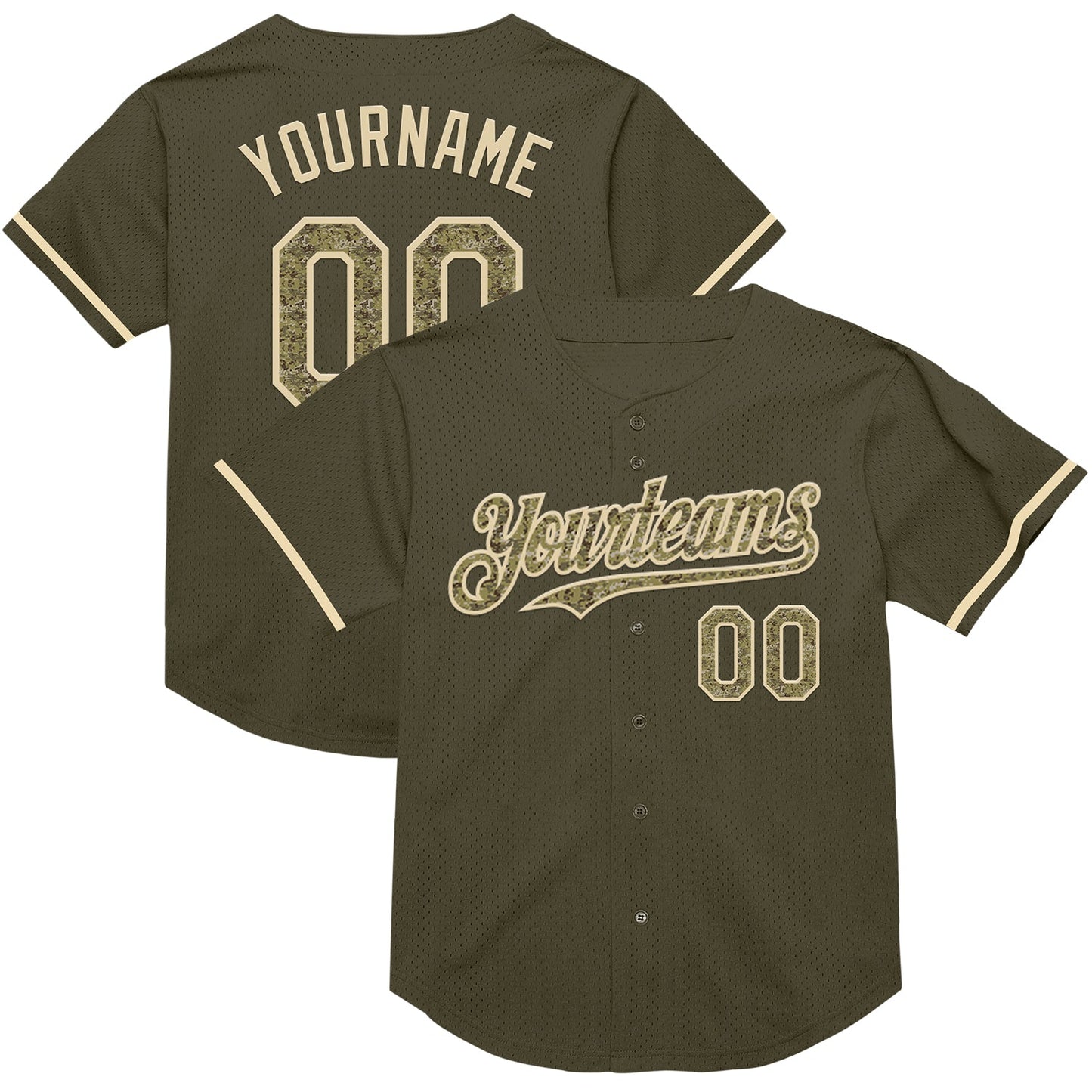 Custom Olive Camo-Cream Mesh Authentic Throwback Salute To Service Baseball Jersey - Main View
