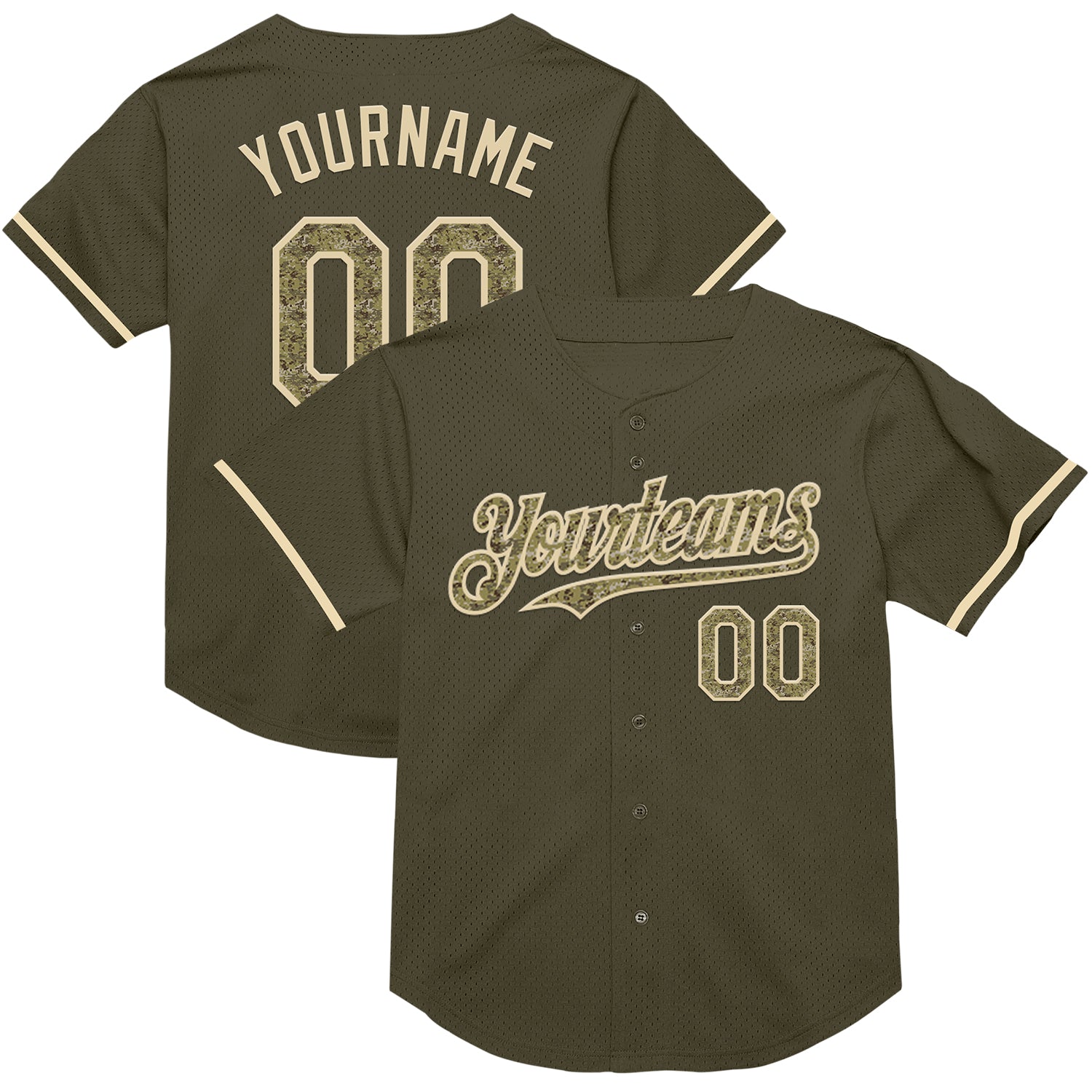 Custom Olive Camo-Cream Mesh Authentic Throwback Salute To Service Baseball Jersey - Main View