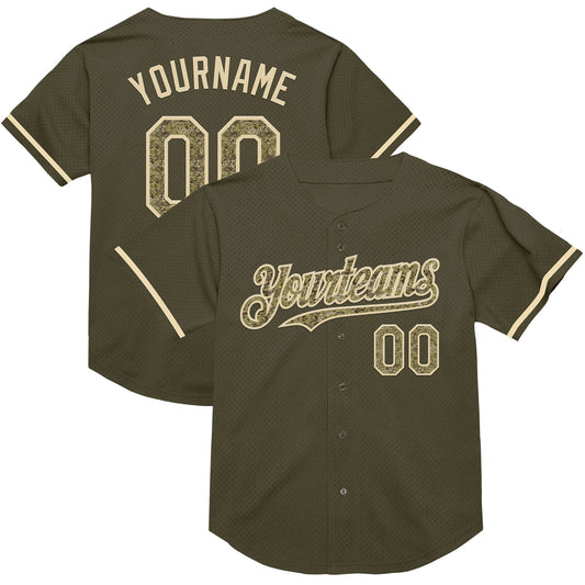 Custom Olive Camo-Cream Mesh Authentic Throwback Salute To Service Baseball Jersey - Main View