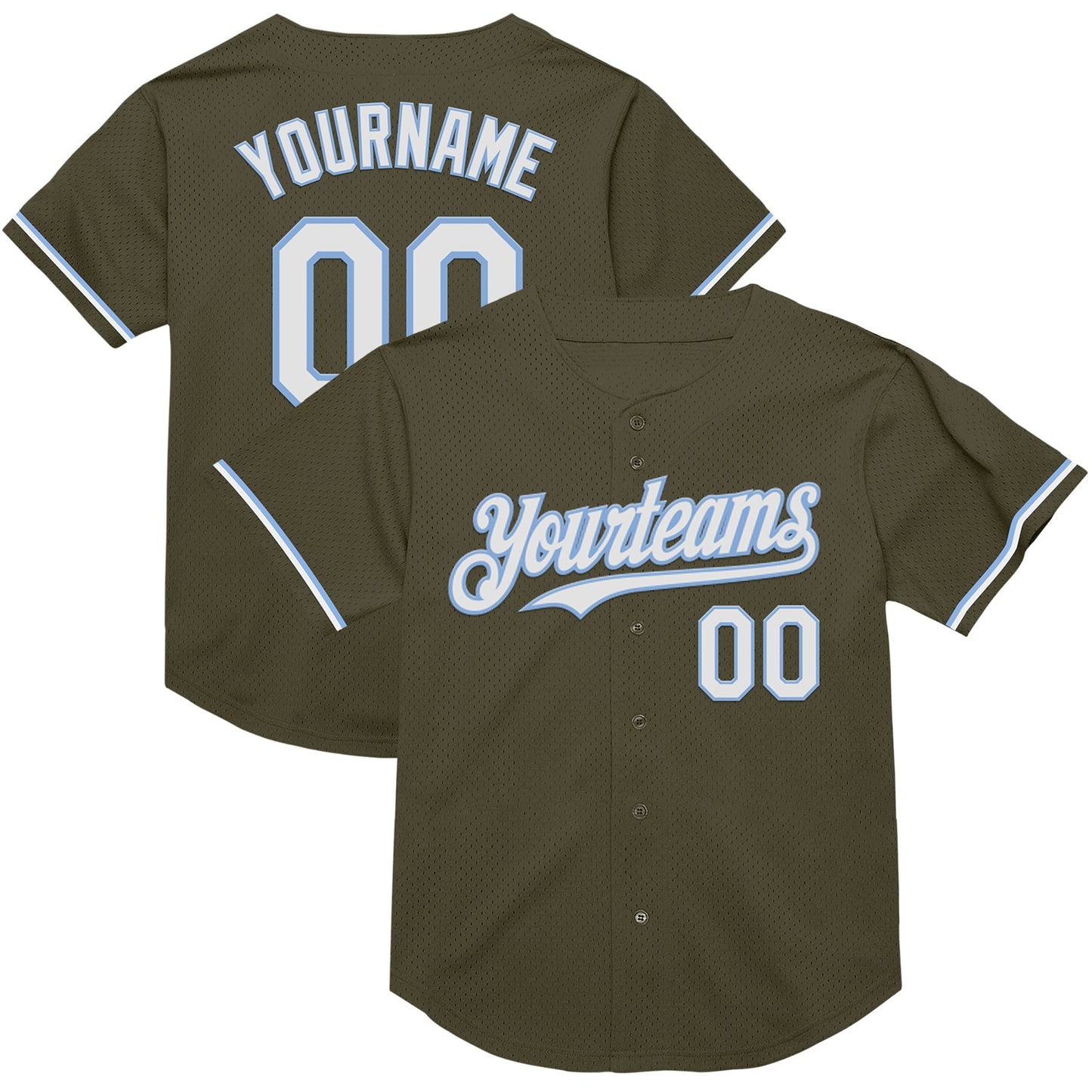 Custom Olive White-Light Blue Mesh Authentic Throwback Salute To Service Baseball Jersey - Main View