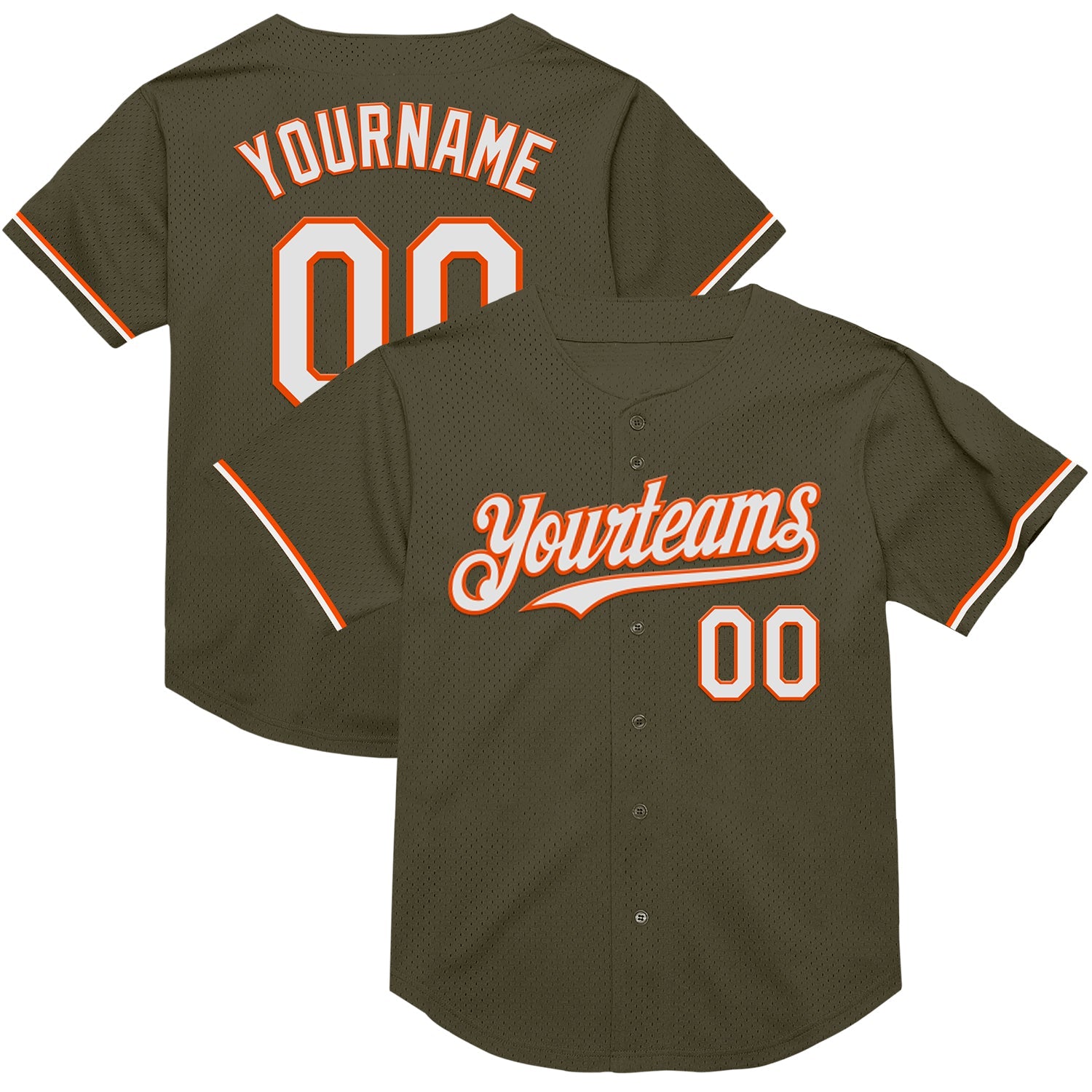 Custom Olive White-Orange Mesh Authentic Throwback Salute To Service Baseball Jersey - Main View