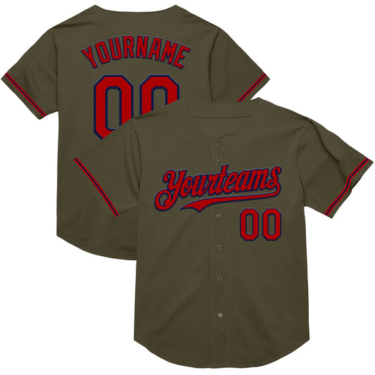 Custom Olive Red-Navy Mesh Authentic Throwback Salute To Service Baseball Jersey - Main View