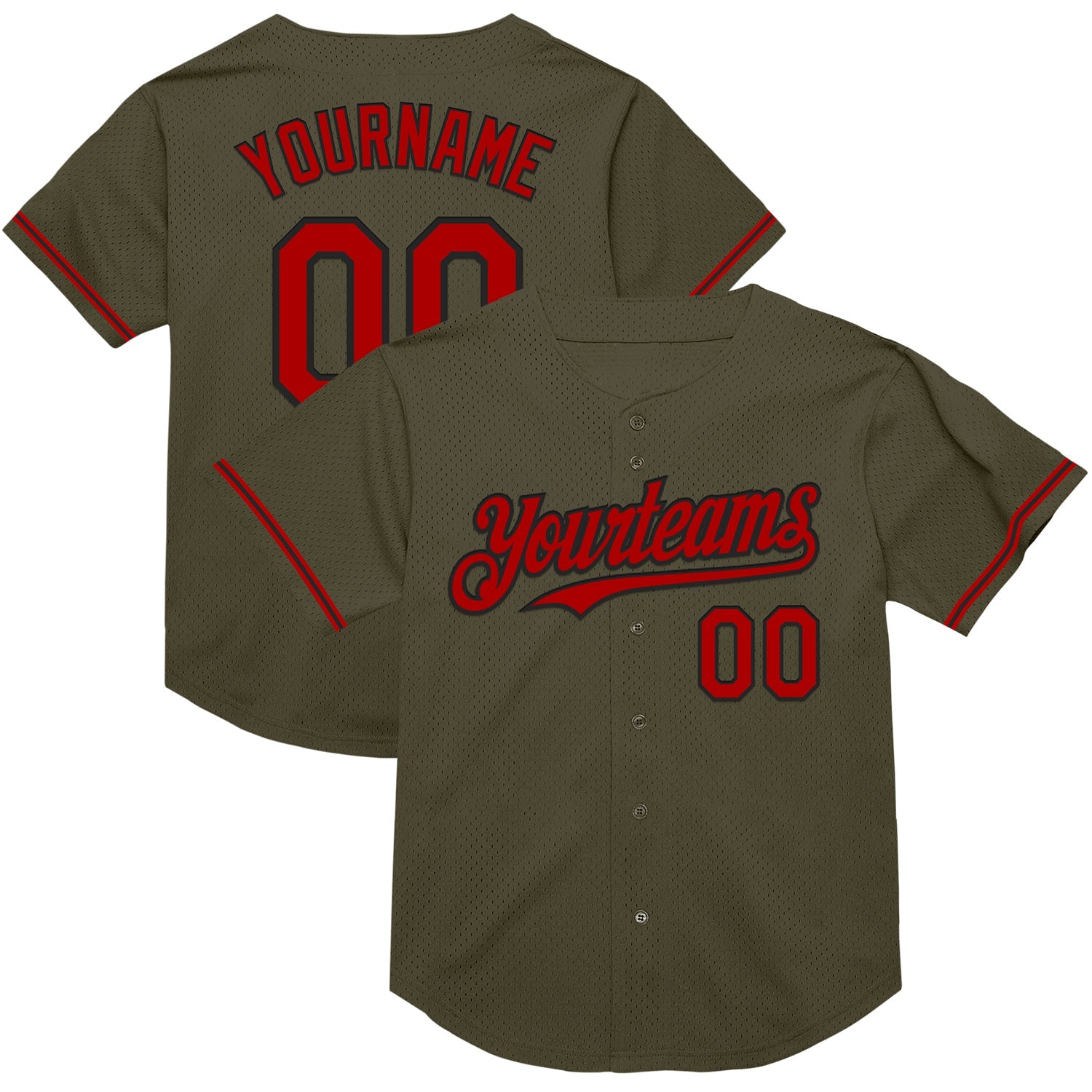 Custom Olive Red-Black Mesh Authentic Throwback Salute To Service Baseball Jersey - Main View