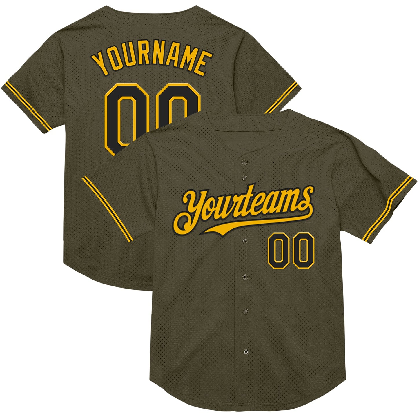Custom Olive Black-Gold Mesh Authentic Throwback Salute To Service Baseball Jersey - Main View
