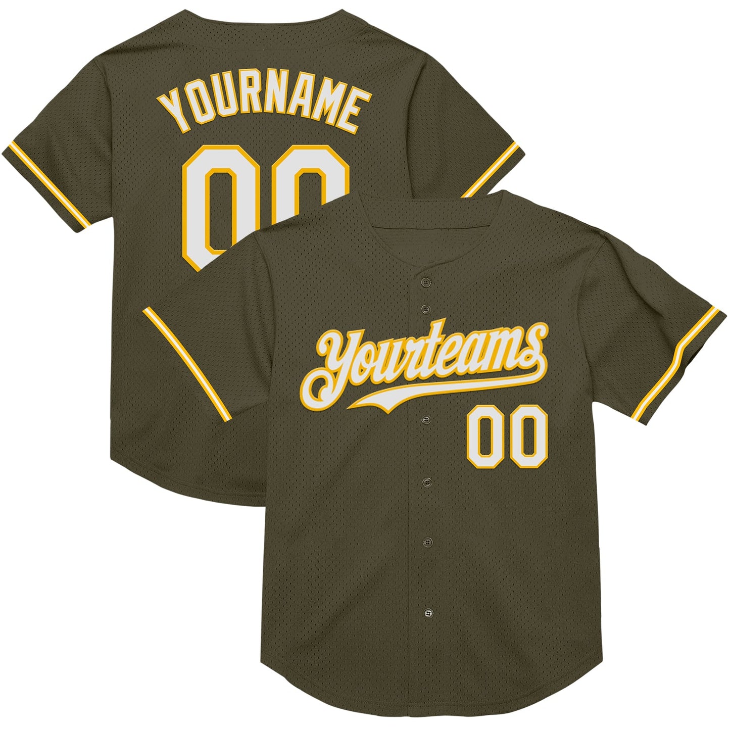 Custom Olive White-Gold Mesh Authentic Throwback Salute To Service Baseball Jersey - Main View