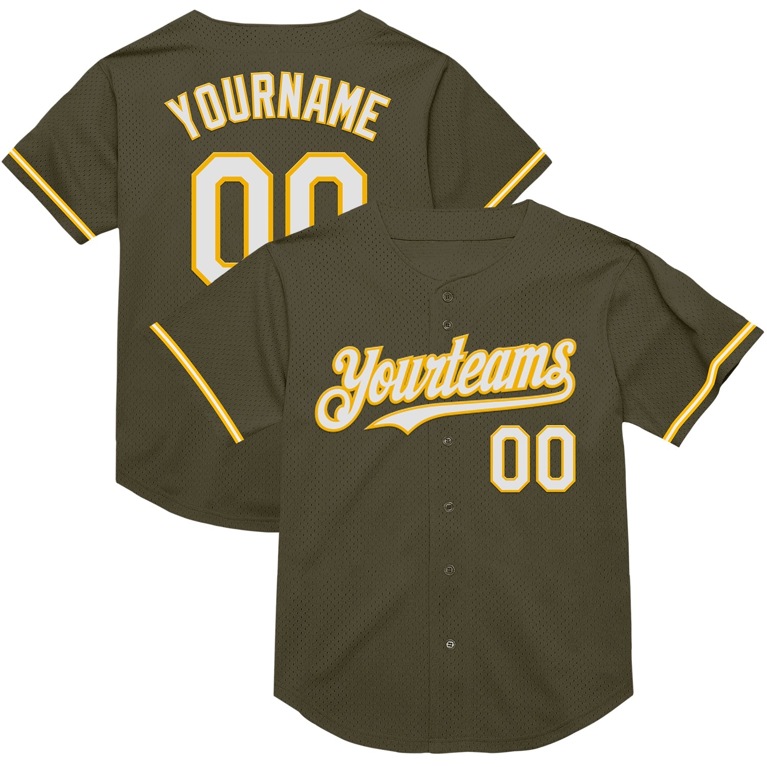Custom Olive White-Gold Mesh Authentic Throwback Salute To Service Baseball Jersey - Main View