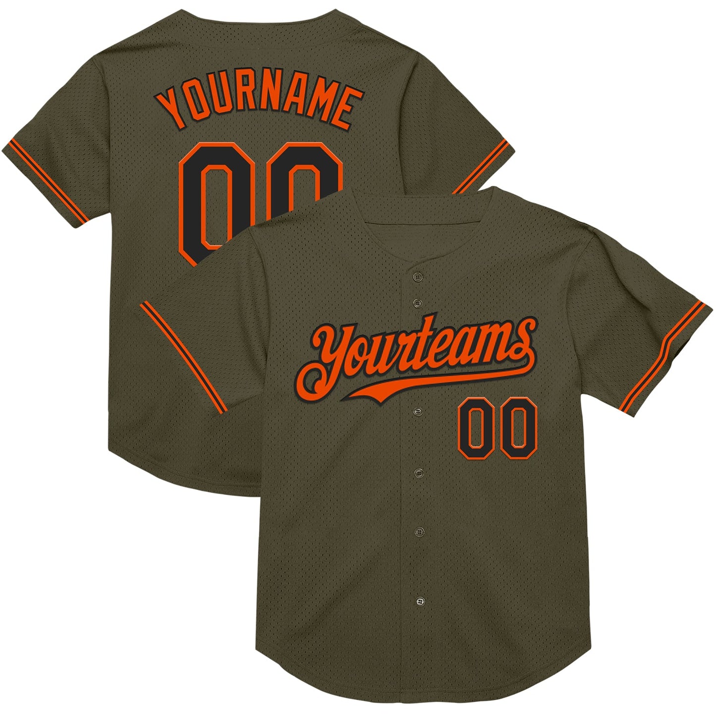 Custom Olive Black-Orange Mesh Authentic Throwback Salute To Service Baseball Jersey - Main View