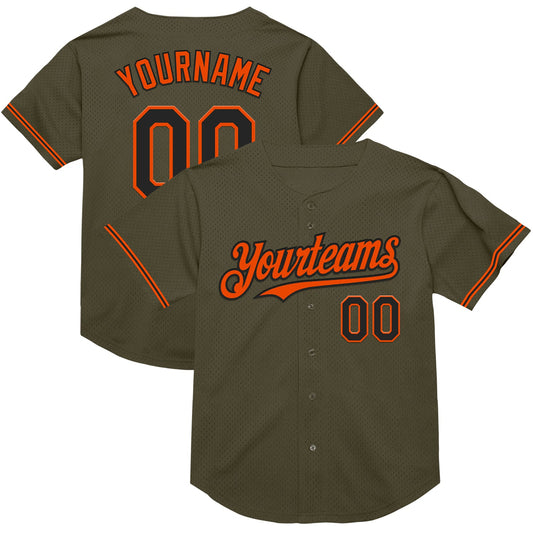 Custom Olive Black-Orange Mesh Authentic Throwback Salute To Service Baseball Jersey - Main View