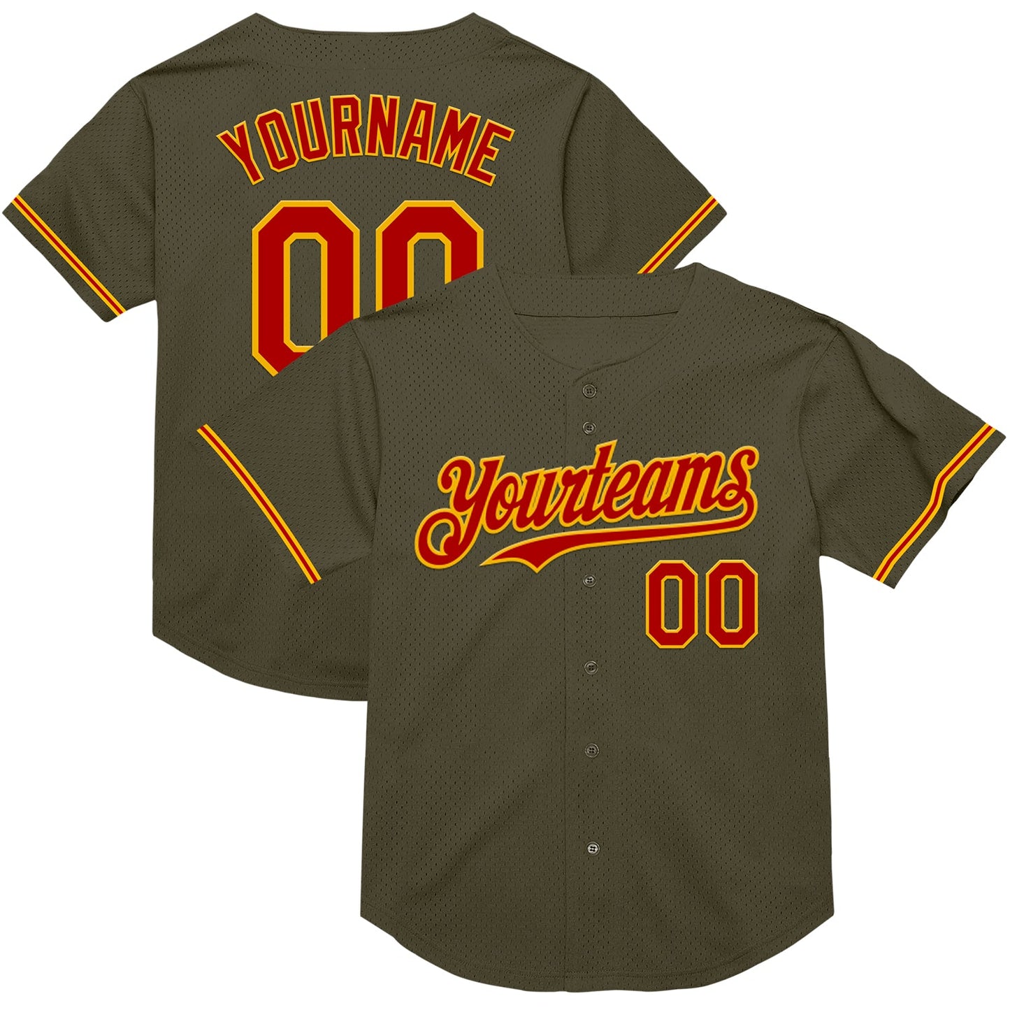 Custom Olive Red-Gold Mesh Authentic Throwback Salute To Service Baseball Jersey - Main View