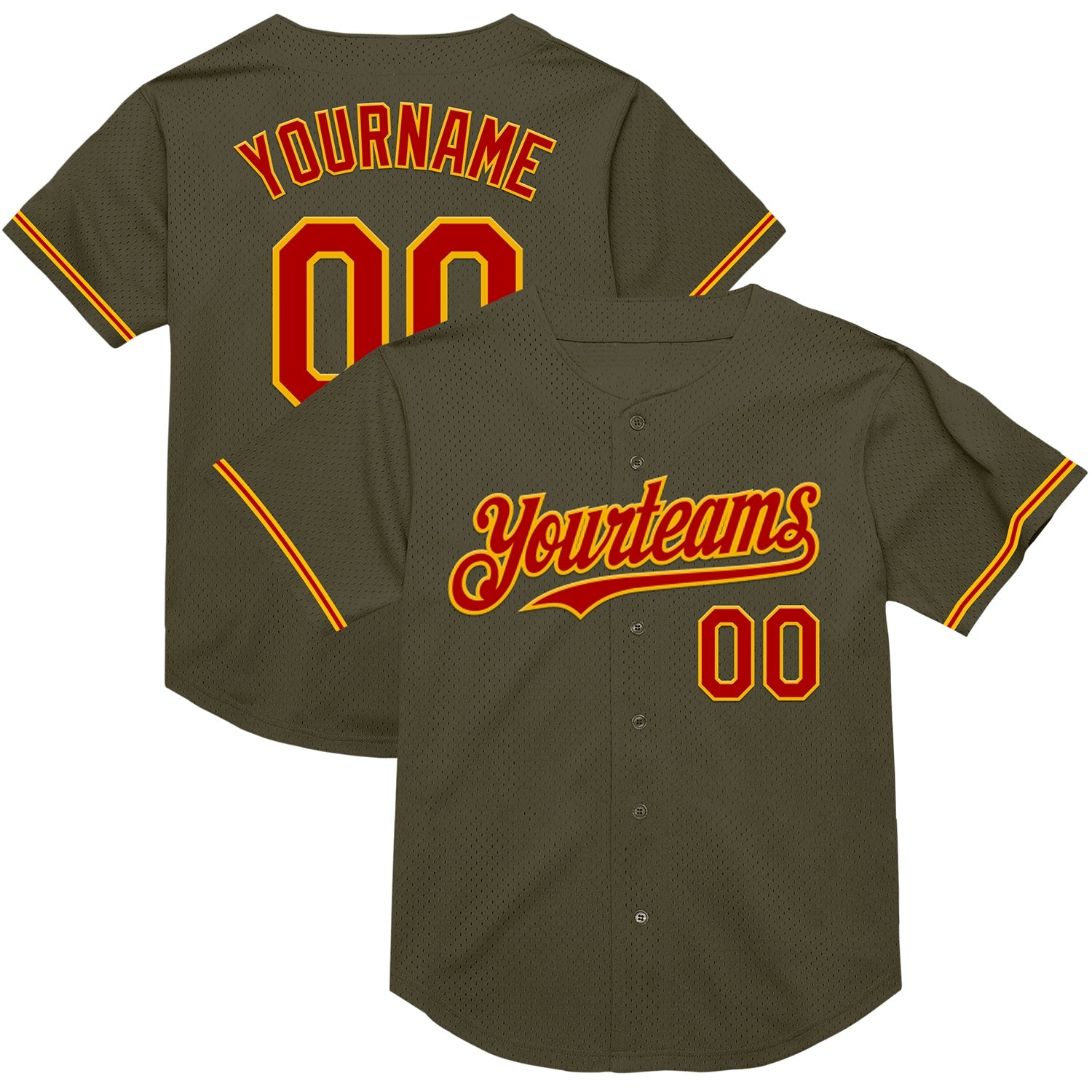 Custom Olive Red-Gold Mesh Authentic Throwback Salute To Service Baseball Jersey - Main View