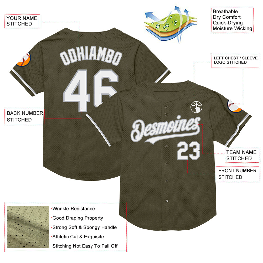 Custom Olive White-Gray Mesh Authentic Throwback Salute To Service Baseball Jersey view 3