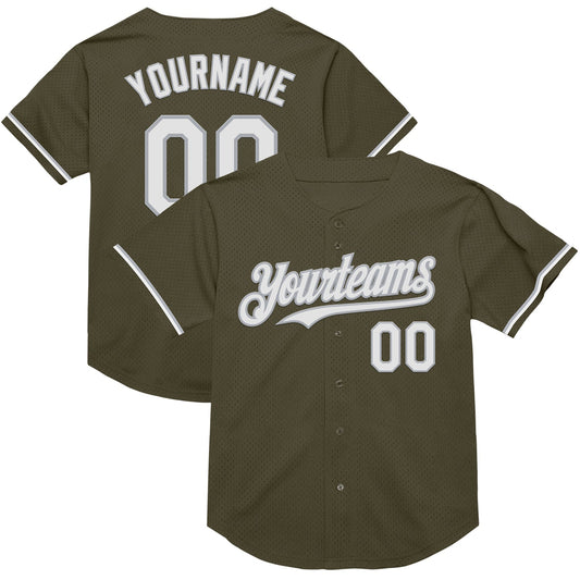 Custom Olive White-Gray Mesh Authentic Throwback Salute To Service Baseball Jersey - Main View