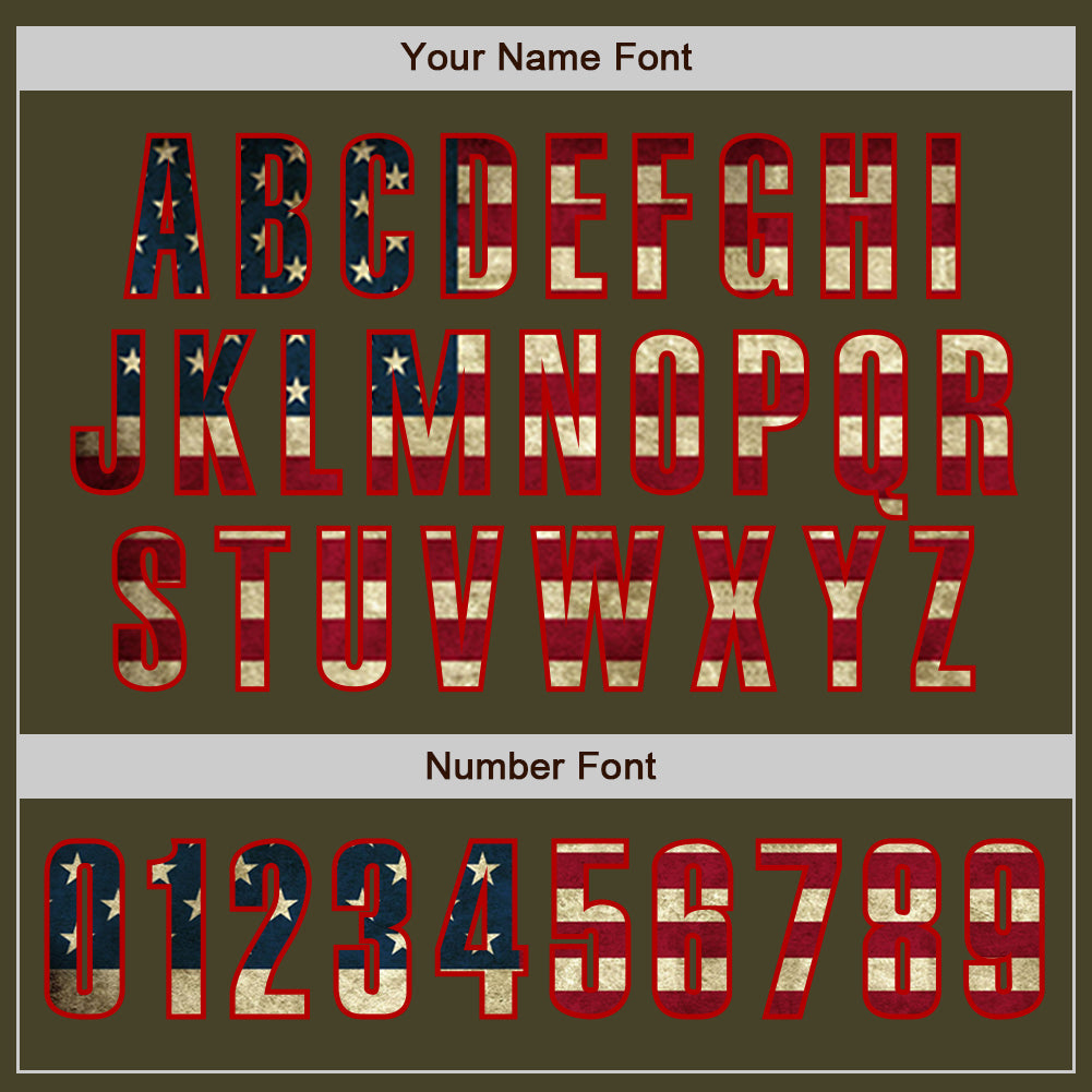 Custom Olive Vintage USA Flag Red-Cream Authentic Salute To Service Baseball Jersey view 5