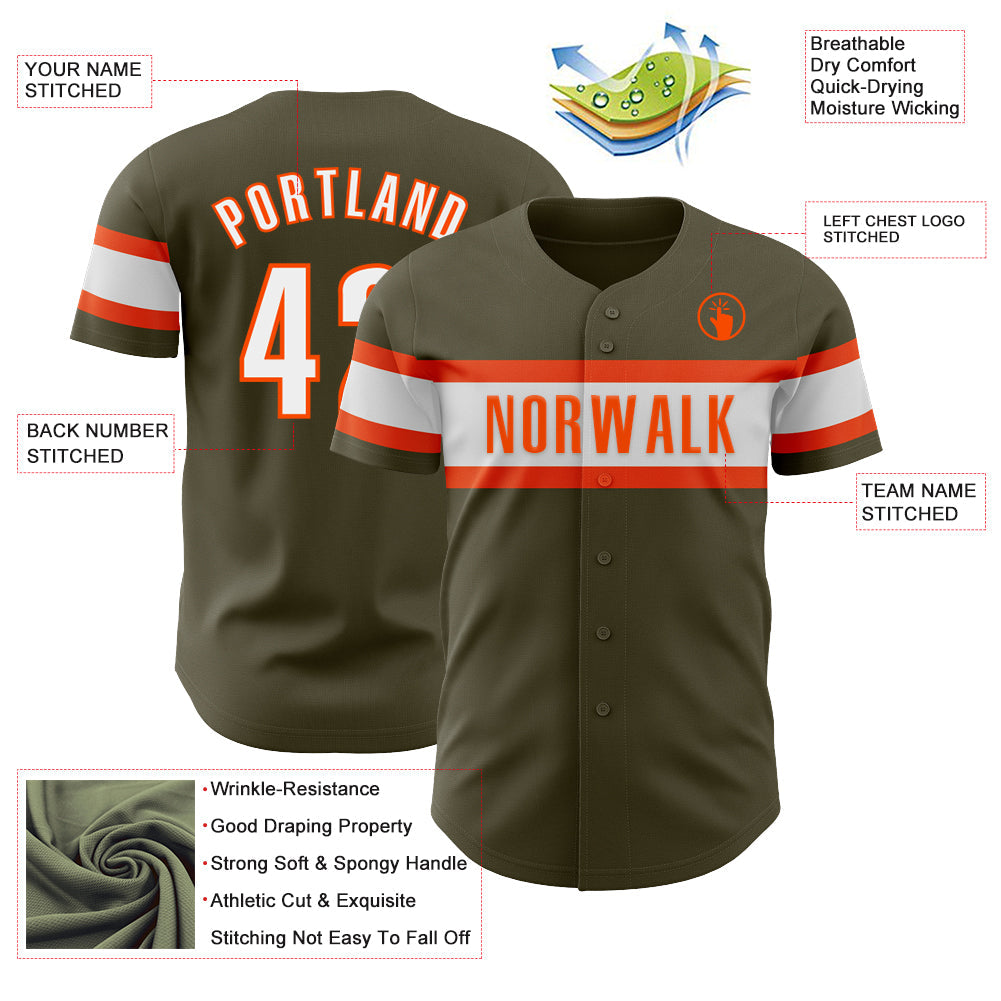 Custom Olive White-Orange Authentic Salute To Service Baseball Jersey view 3
