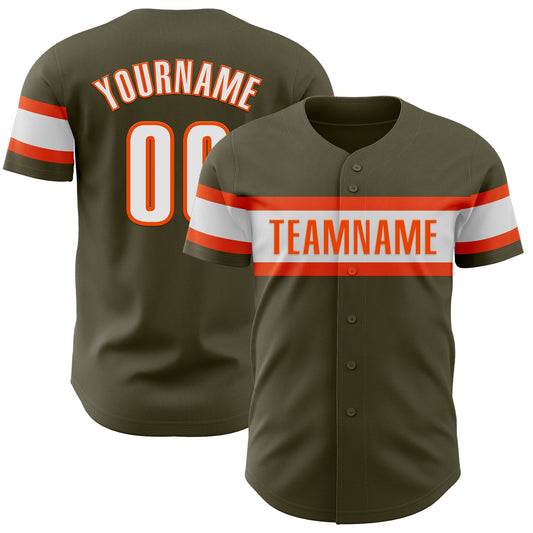 Custom Olive White-Orange Authentic Salute To Service Baseball Jersey - Main View