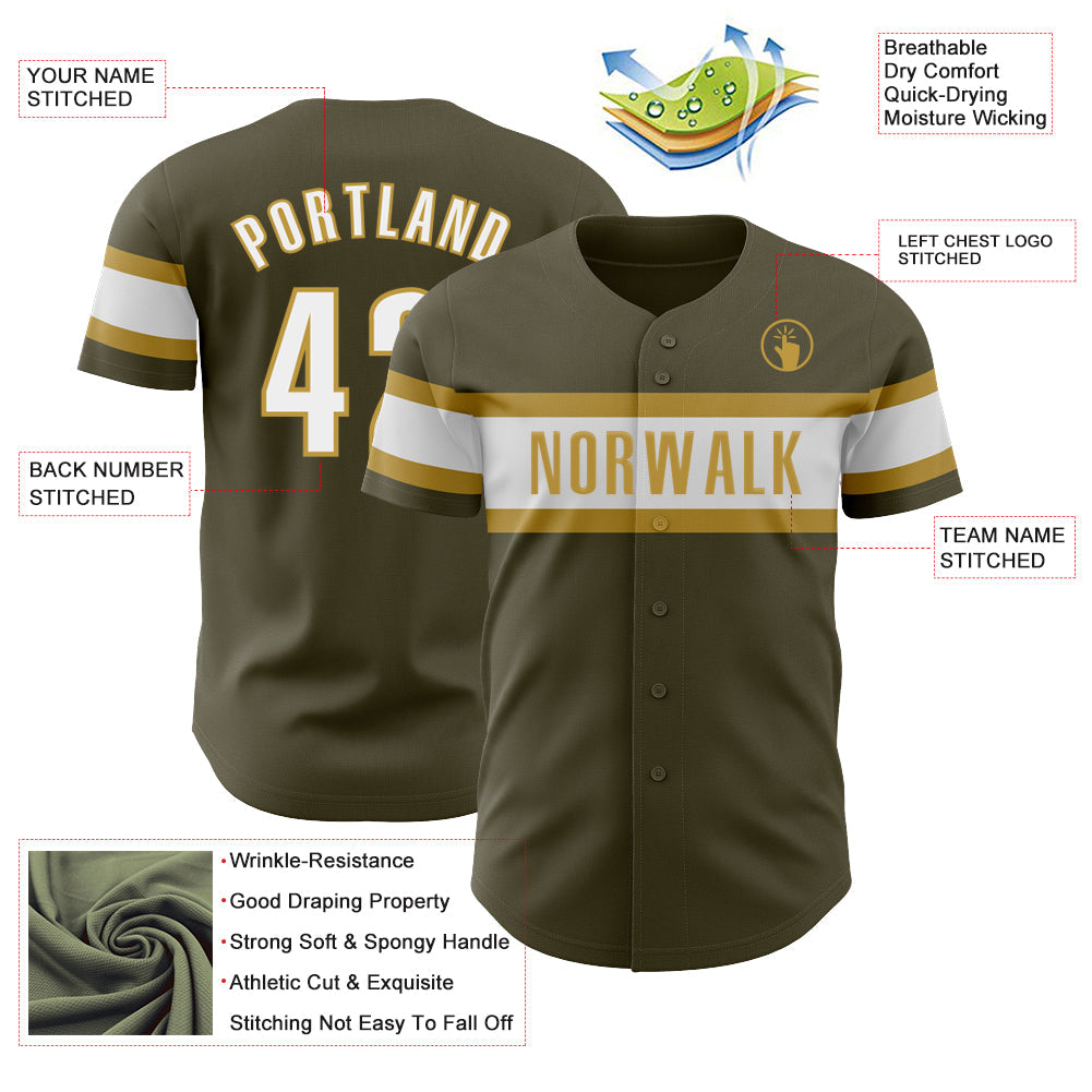Custom Olive White-Old Gold Authentic Salute To Service Baseball Jersey view 3