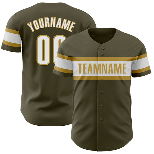 Custom Olive White-Old Gold Authentic Salute To Service Baseball Jersey - Main View
