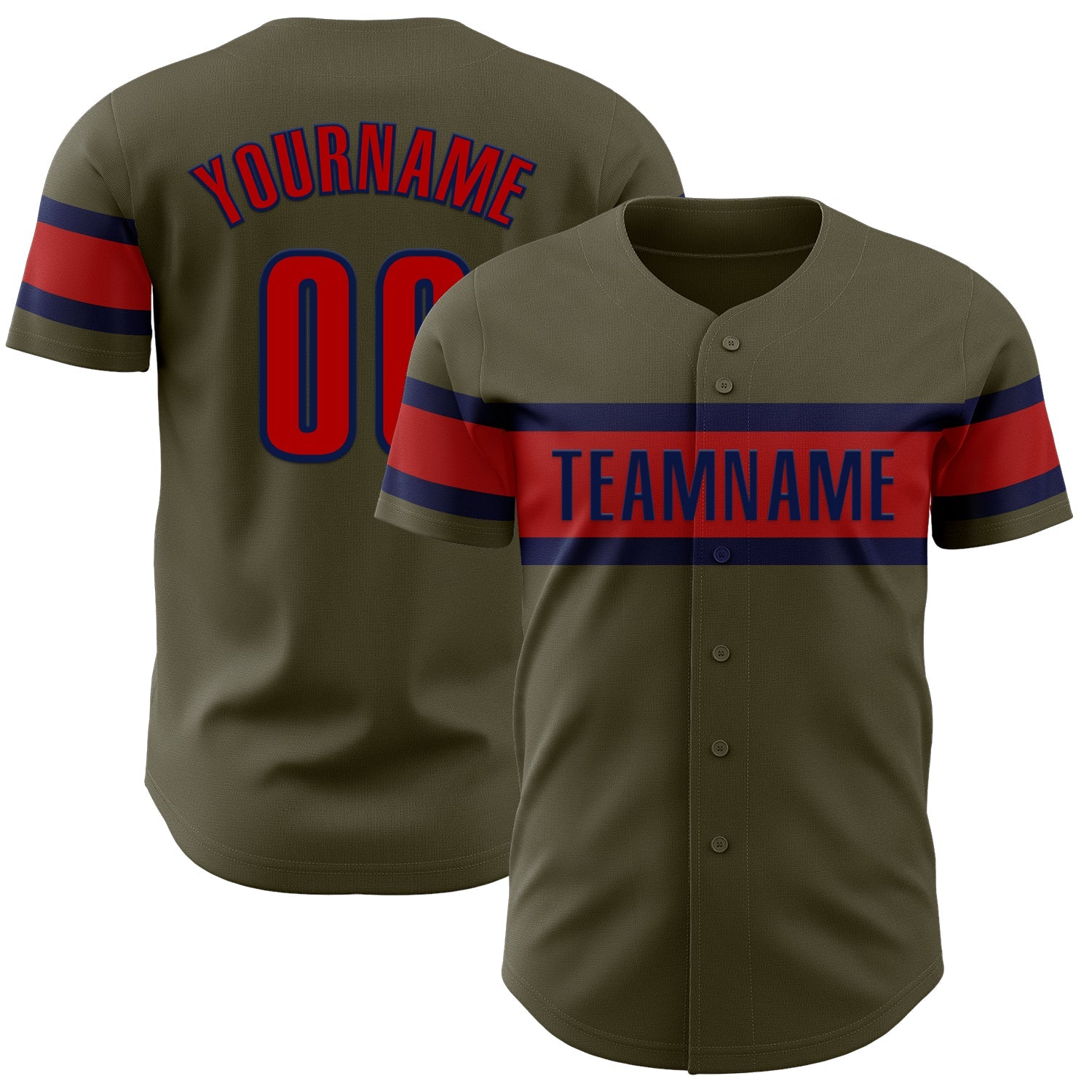 Custom Olive Red-Navy Authentic Salute To Service Baseball Jersey - Main View