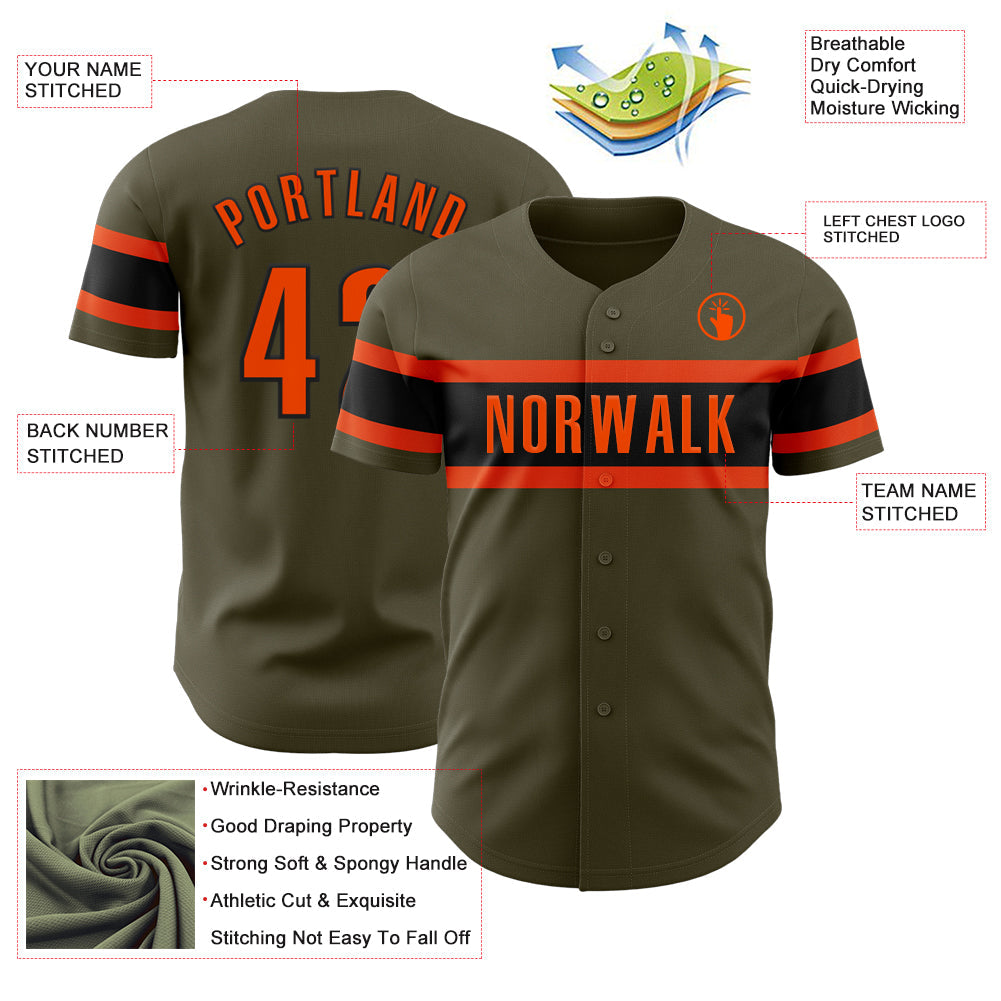 Custom Olive Orange-Black Authentic Salute To Service Baseball Jersey view 3