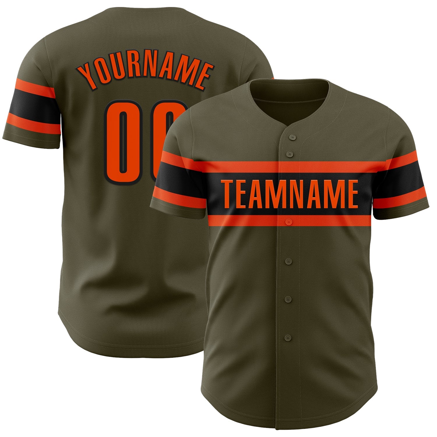 Custom Olive Orange-Black Authentic Salute To Service Baseball Jersey - Main View
