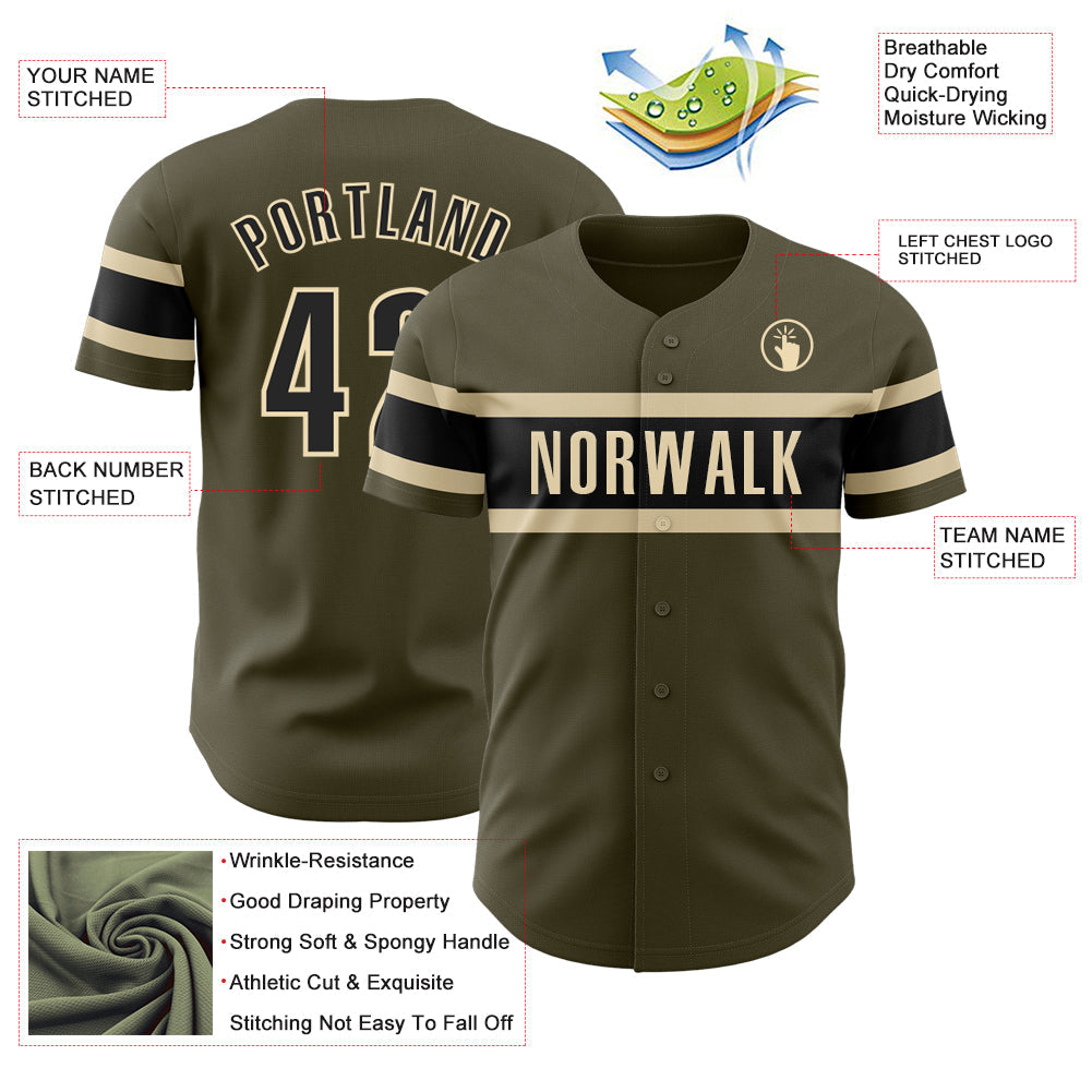 Custom Olive Black-Cream Authentic Salute To Service Baseball Jersey view 3