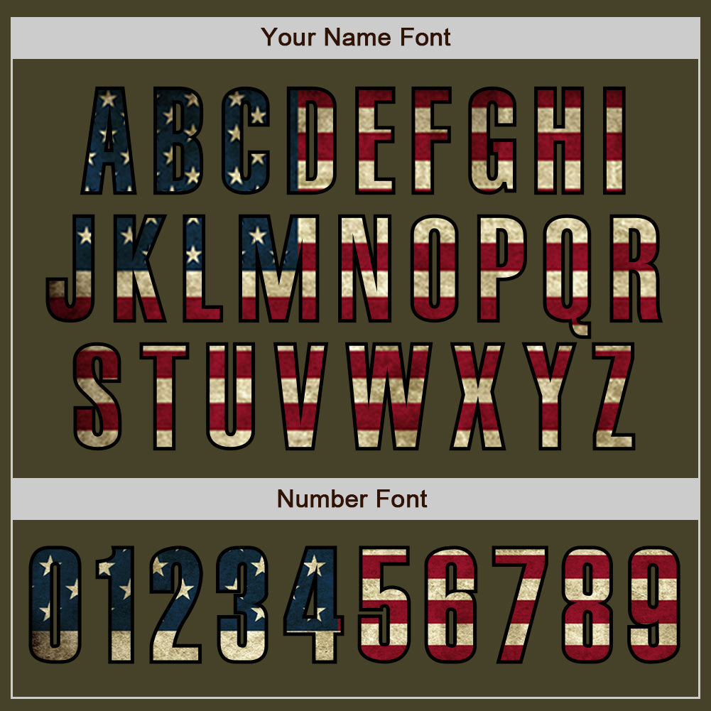 Custom Olive Vintage USA Flag Black-Cream Authentic Salute To Service Baseball Jersey view 5