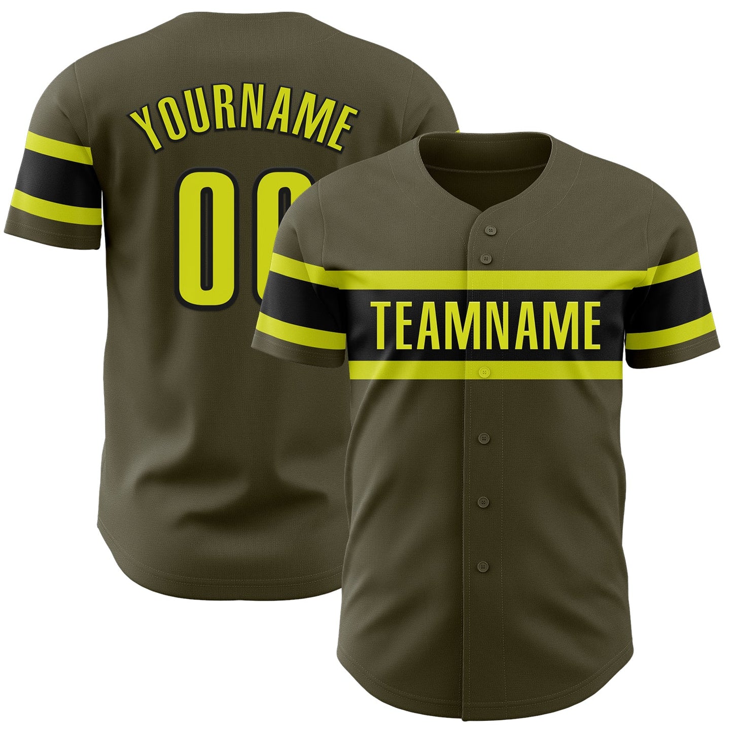 Custom Olive Neon Yellow-Black Authentic Salute To Service Baseball Jersey - Main View