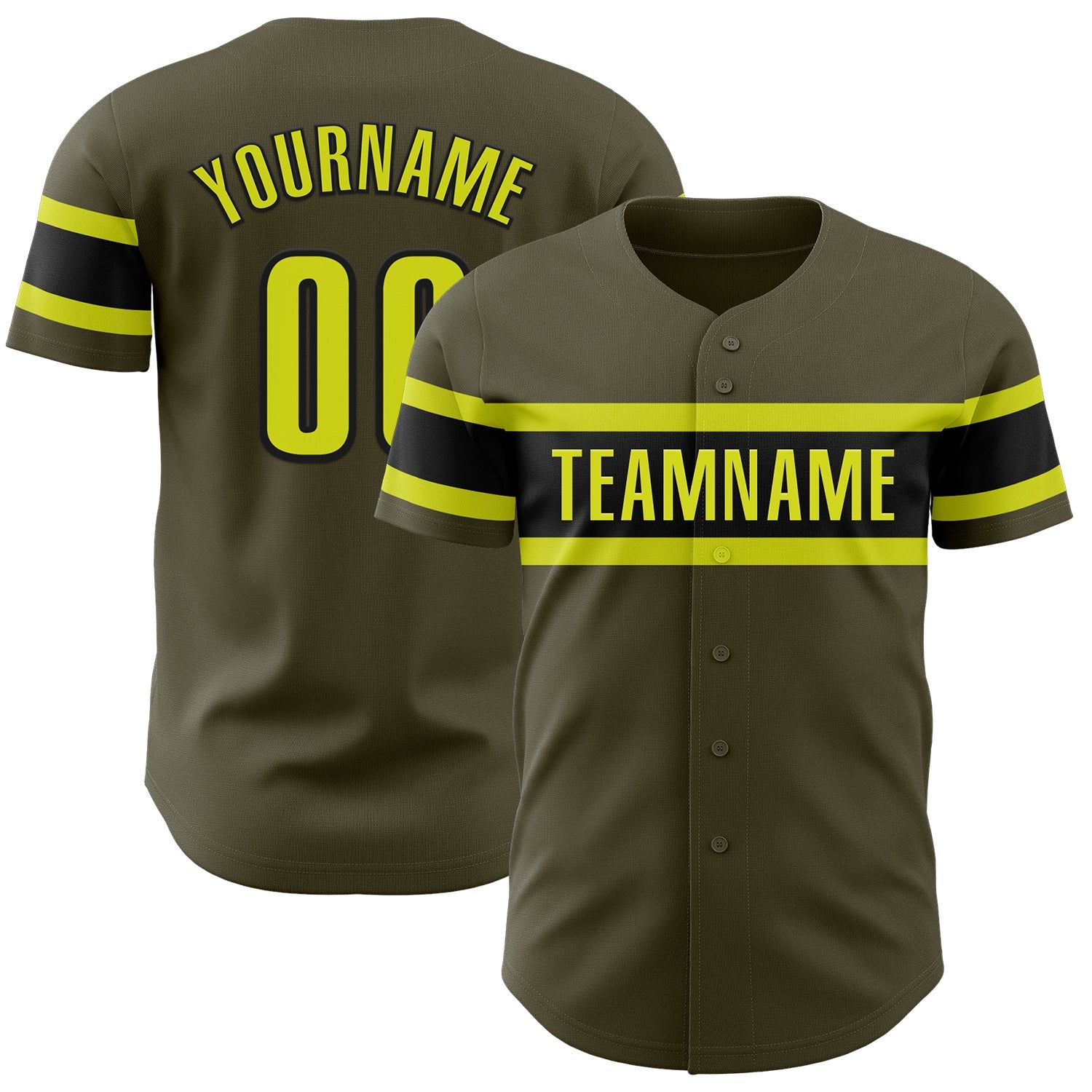 Custom Olive Neon Yellow-Black Authentic Salute To Service Baseball Jersey - Main View