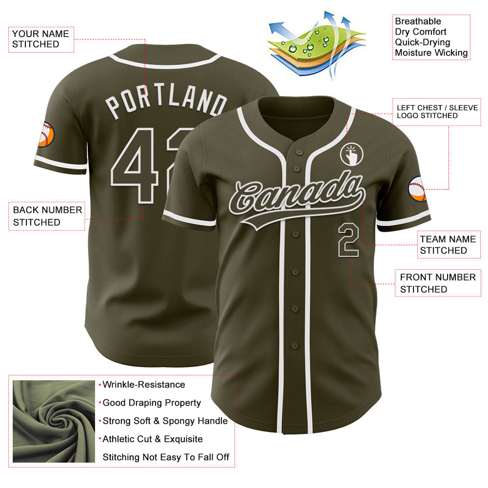 Custom Olive White Authentic Salute To Service Baseball Jersey view 3