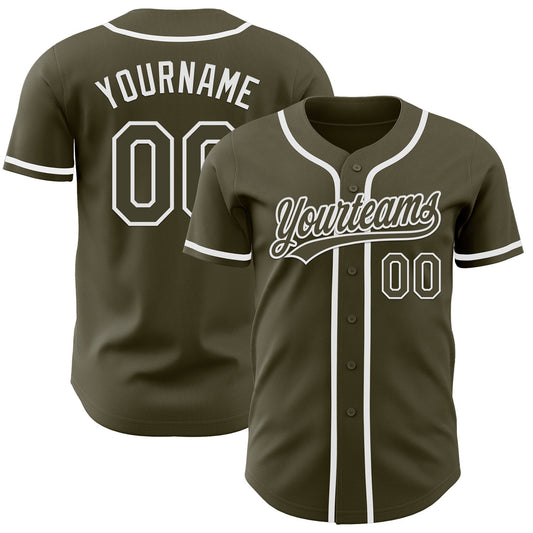 Custom Olive White Authentic Salute To Service Baseball Jersey - Main View