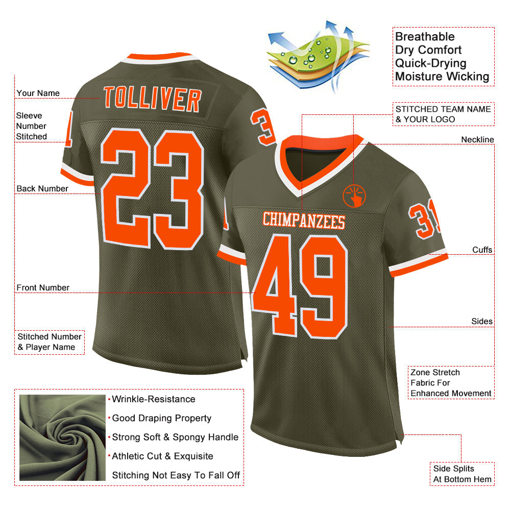 Custom Olive Orange-White Mesh Authentic Throwback Salute To Service Football Jersey view 2